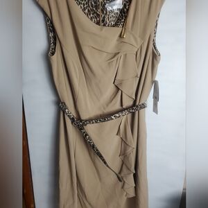 Studio I Tan Dress with Leopard Print Details